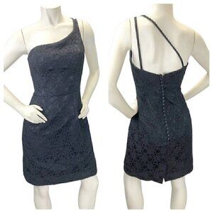 Mori Lee Black Cocktail Party  Black Floral Lace One Shoulder Short dress Sz 10